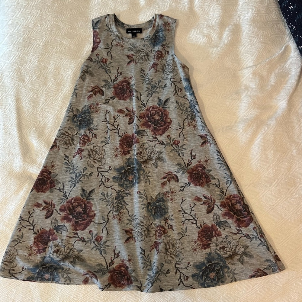 Casual Cotton Gray Floral Dresd
